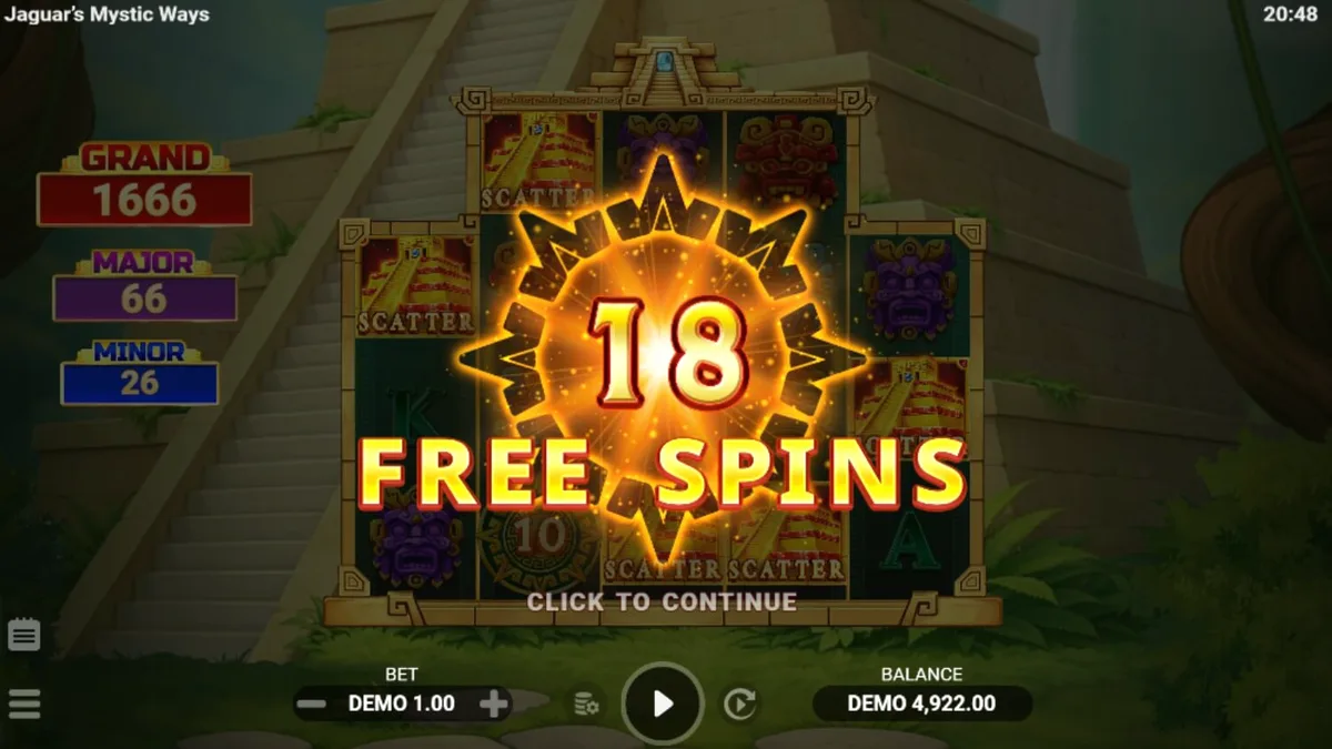 Jaguar’s Mystic Ways slot machine interface featuring Mayan temple theme